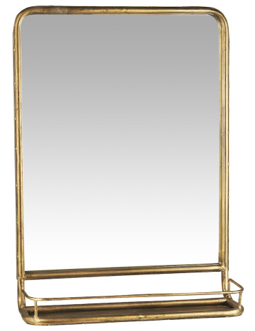 Ib Laursen Vægspejl med hylde, metal med messinglook, H70 cm, L49 cm