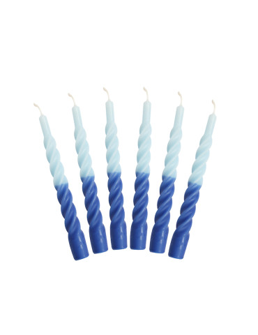 Candles with a twist, lyseblå/mørkeblå, sæt af 6, stearin, H21 cm