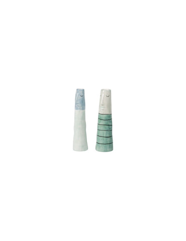 Speedtsberg Vaser, ansigt, 2 assorteret, keramik, grøn/aqua, H20 cm, Ø6 cm