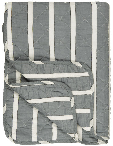 Ib Laursen Quilt, hvide/sorte/støvblå striber, bomuld, L180 cm, B130 cm