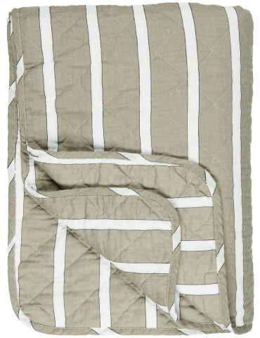 Ib Laursen Quilt, hvide/sorte og hørfarvede striber, bomuld, L180 cm, B130 cm